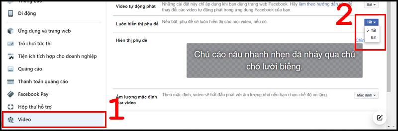 Bật tắt phụ đề, ch&uacute; th&iacute;ch video Facebook